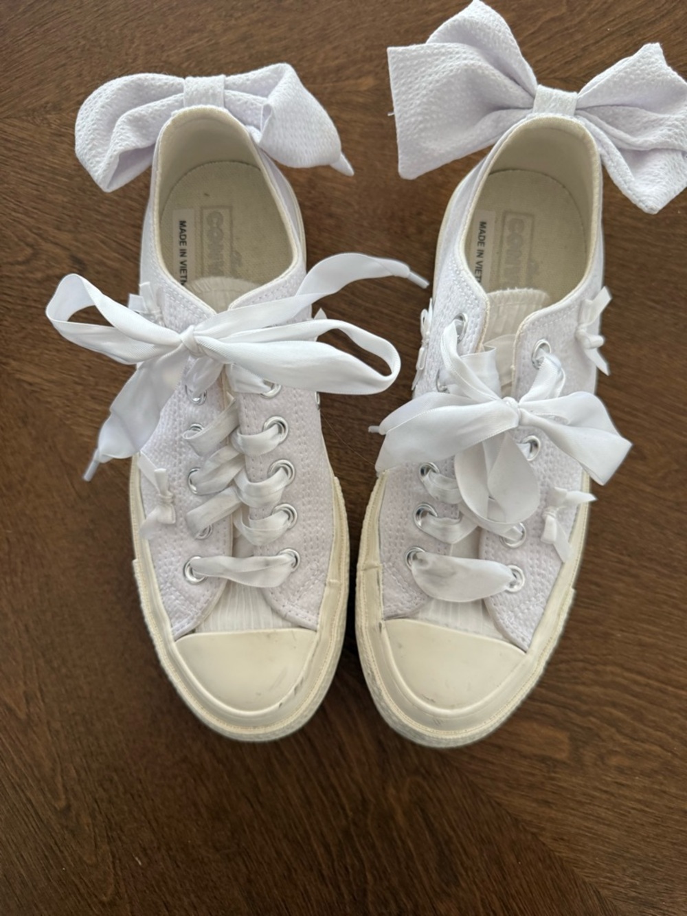 White Women's Canvas Lace-Up Sneakers with Bow Accent